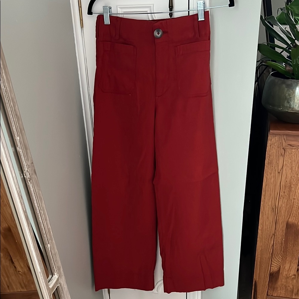Anthropologie Red Wide Leg Pants